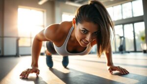 Jambes toniques et galbées : top exercices sans matériel pour des résultats bluffants une femme fait des pompes