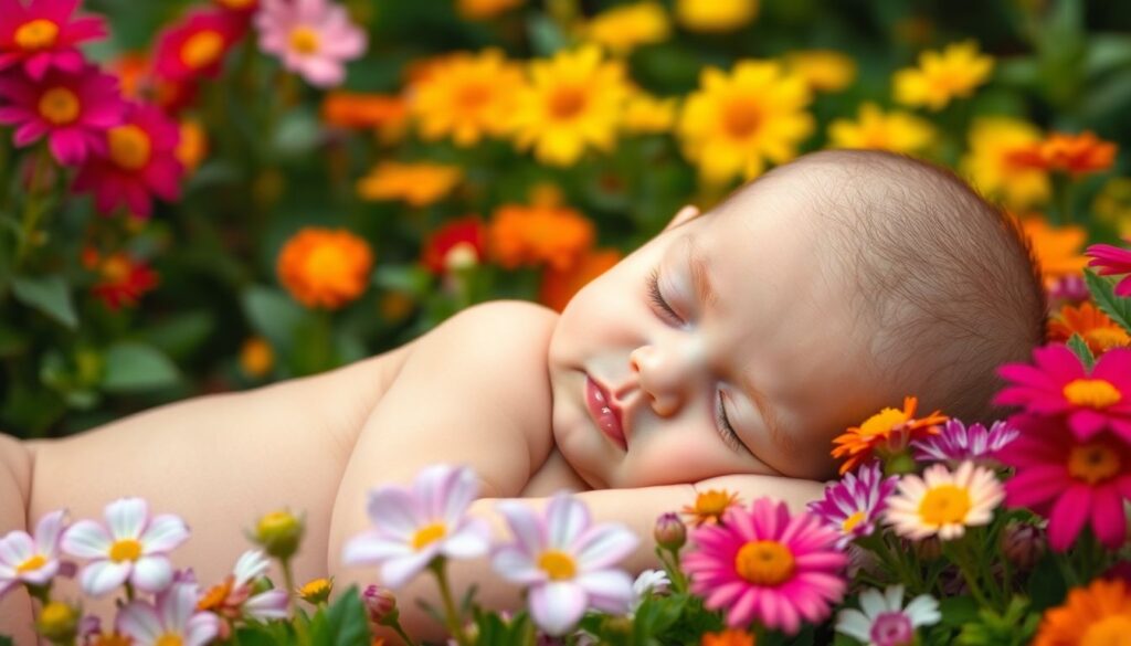 Ce prénom floral irrésistible a fait craquer tous les parents en 2024 (et ce n’est pas Rose !) Bébé entouré de fleurs