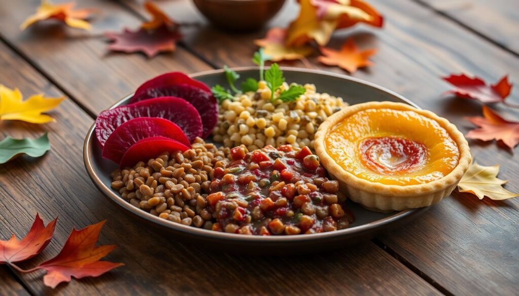 Délices d’automne : carpaccio de betteraves, ragoût de lentilles et tarte aux pommes Délices d'automne : carpaccio de betteraves, ragoût de lentilles et tarte aux pommes