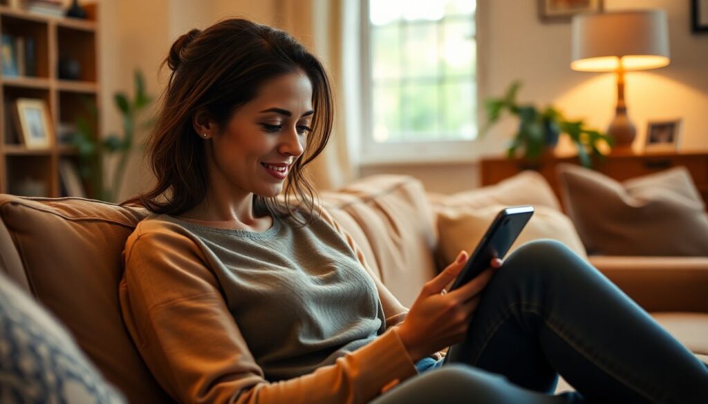 Femme qui lis un article sur telephone