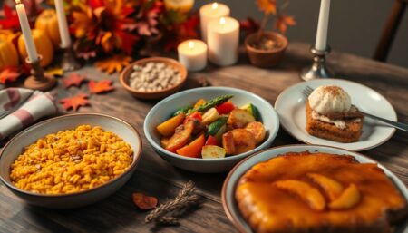 Festin végétarien d’automne : salade croquante qui réveille les papilles, chili végétarien généreux et poires rôties pour finir en douceur Festin végétarien d'automne : 3 recettes gourmandes et réconfortantes