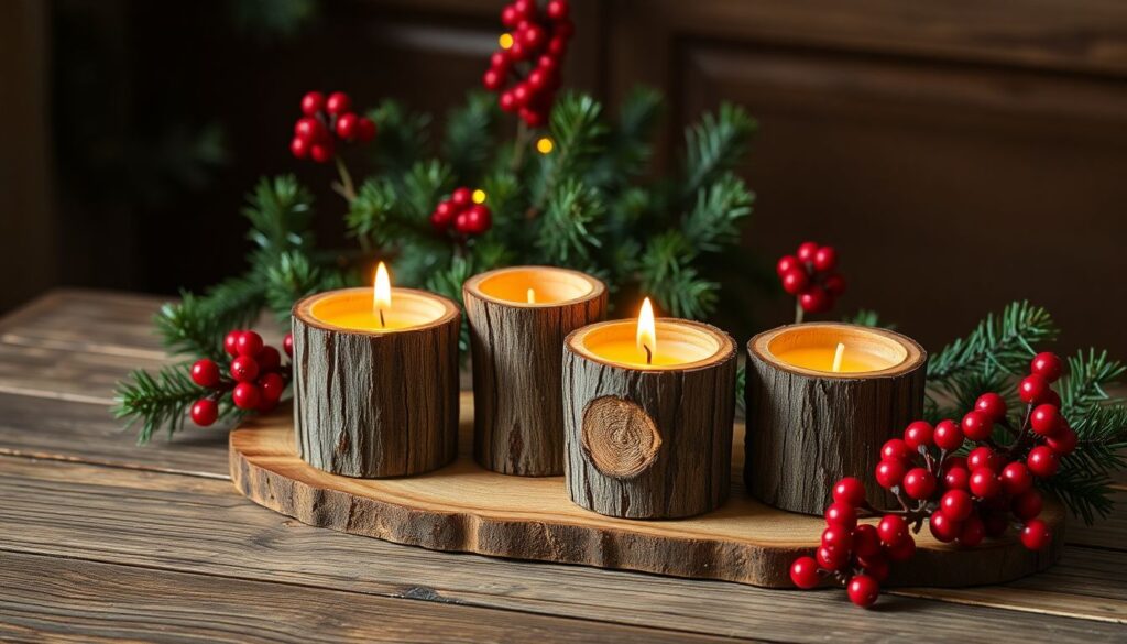 Bougeoirs rustiques en rondins : la touche nature de dernière minute pour votre déco de Noël