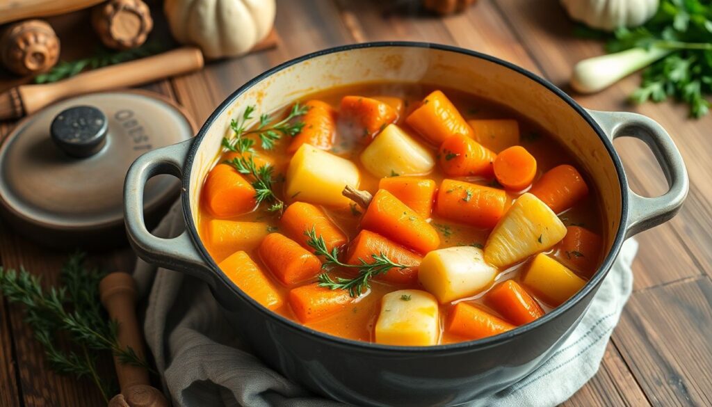Pot-au-feu végétarien aux légumes d’hiver : une recette réconfortante et savoureuse Pot-au-feu végétarien aux légumes d'hiver : une recette réconfortante et savoureuse